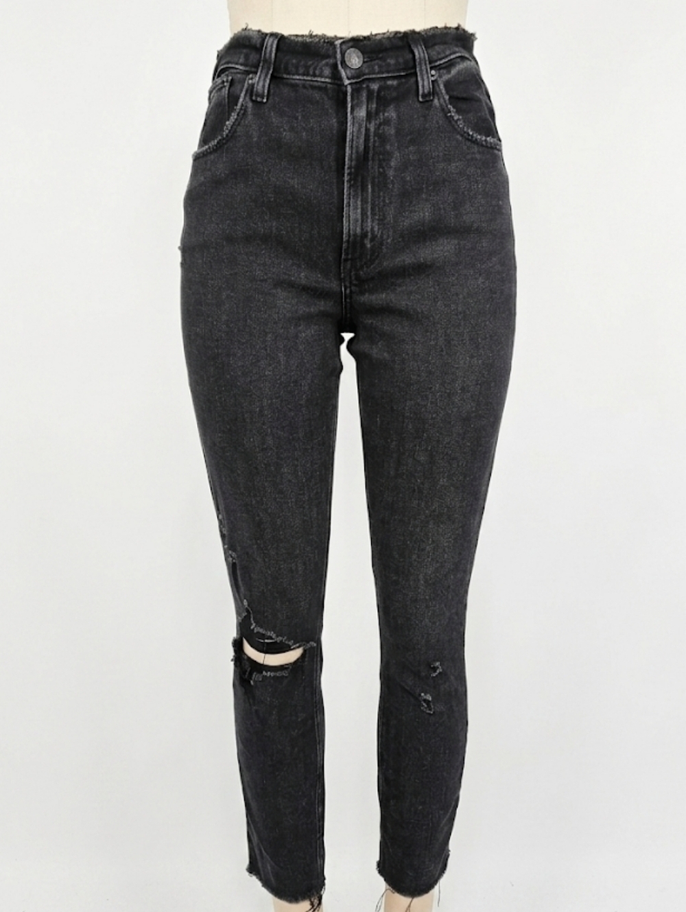 Abercrombie & Fitch High-Rise Washed Black Distressed Jeans Size 26